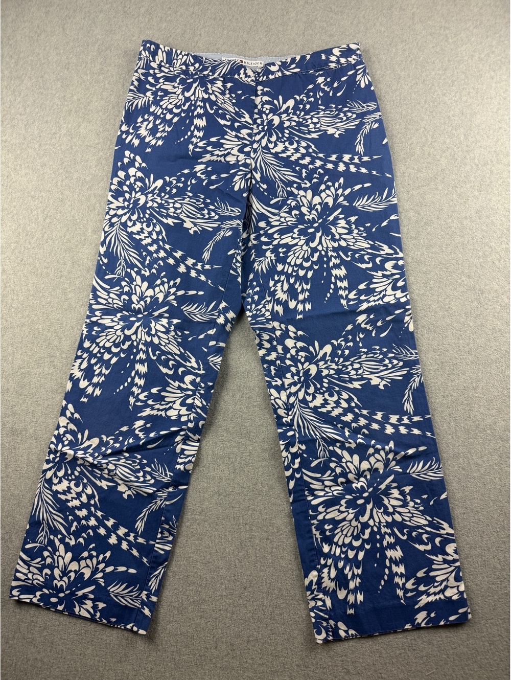 Vintage Y2K Tommy Hilfiger Pants Womens 6 Blue White Floral Wide Leg 2001